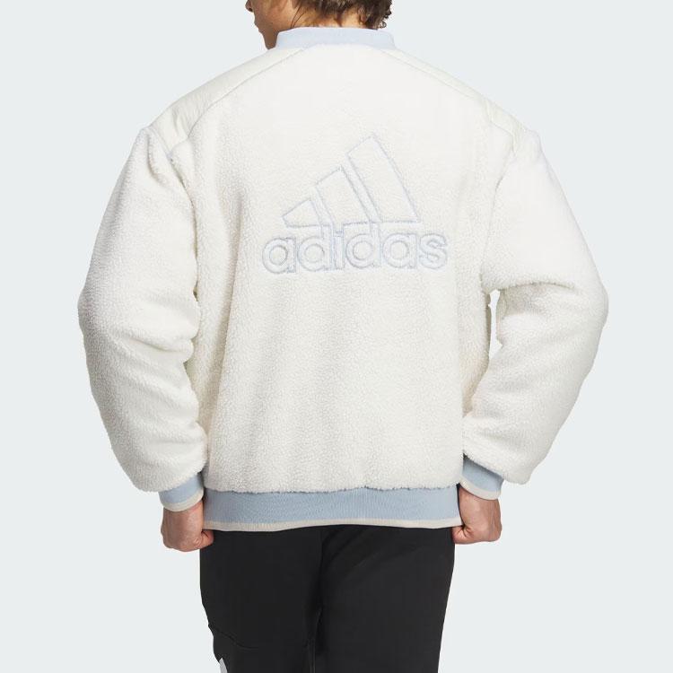 adidas Флисовая университетская стеганая куртка с вышивкой буквенного логотипа и цветовыми блоками Мужская верхняя одежда розового и белого цвета IL8917