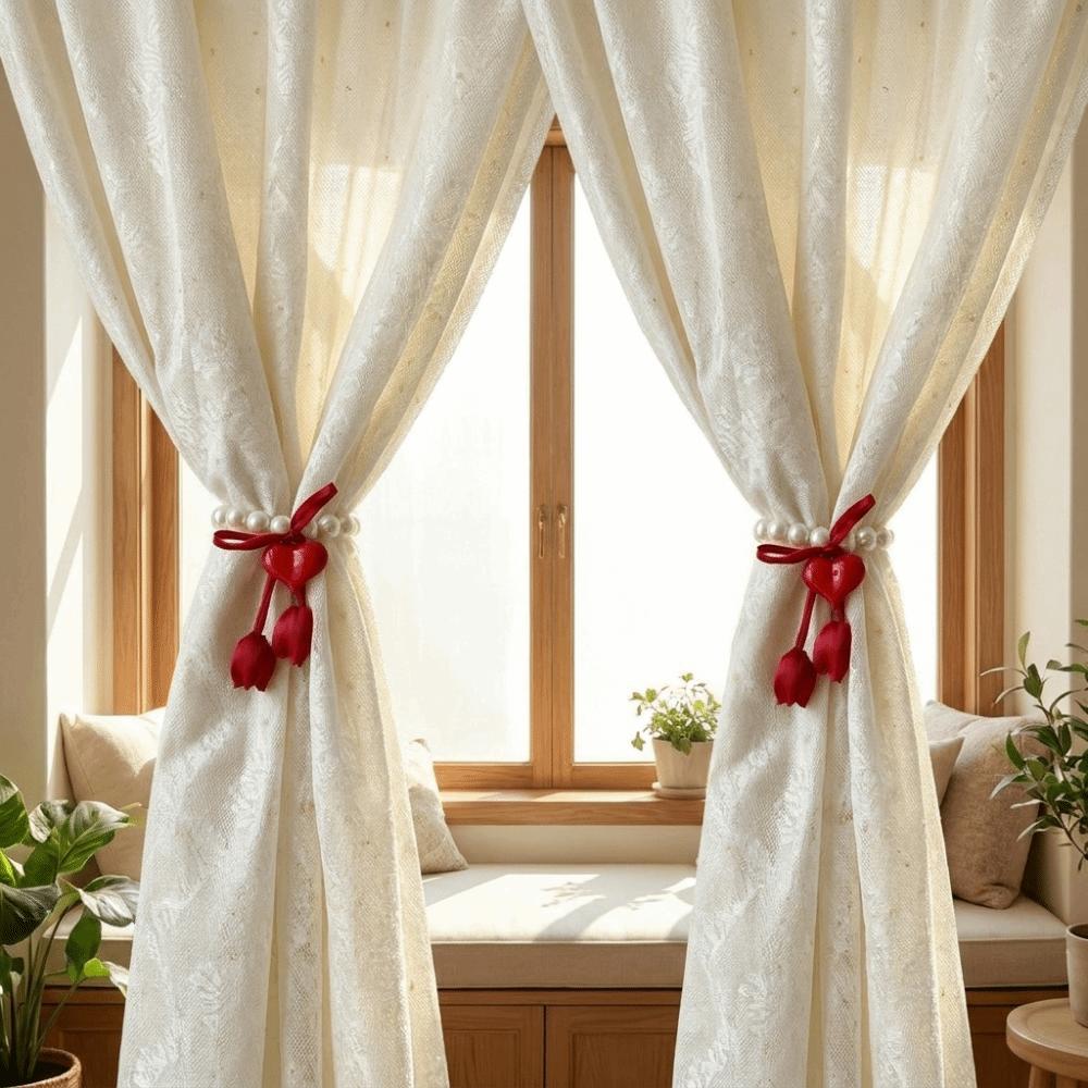 Beautifully Tulip Gauze Curtain Tie Decorative Heart Curtain Binding Living Room