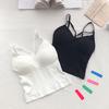 Women Vest Seamless Padded Slim Fit Solid Color Backless Elastic Summer Camis Tank Top Lady Bottoming Inner Outer Wear Bra Top