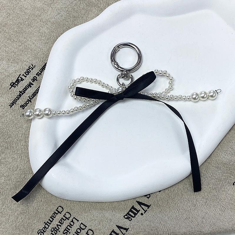 Брелок с жемчужными бусинами, милый, крутой бант, лента, телефон, кулон, чехол для наушников, подвески, сумка, декор, автомобильный брелок