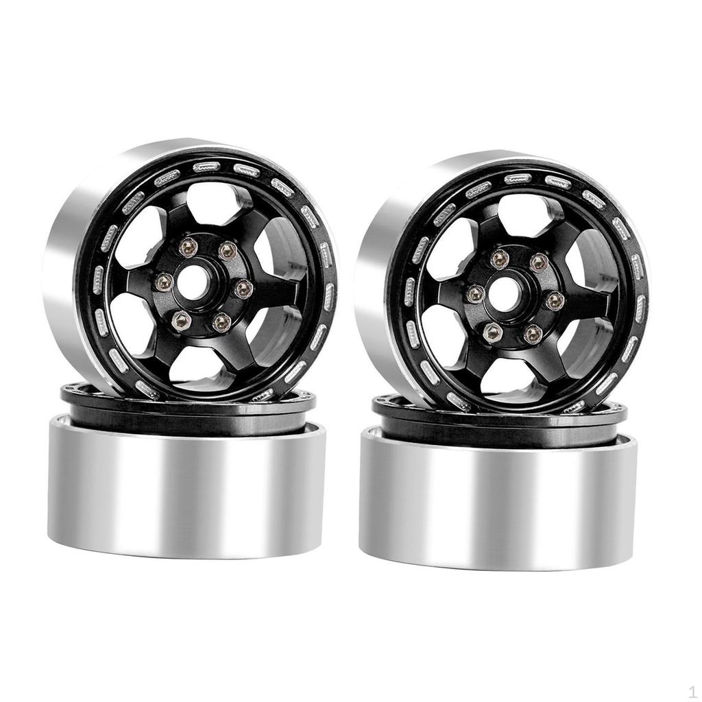 4 Pieces 1.9" Beadlock Wheels, 1/10 RC Wheel Rim Replacements, Metal Hub for SCX10