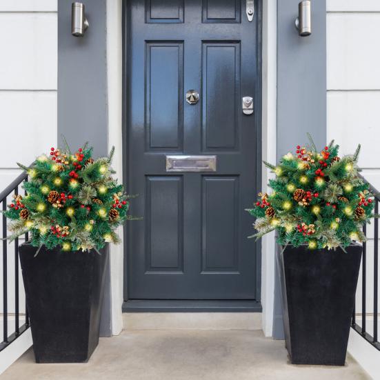 Освещенная рождественская елка, стойка для праздничных кашпо на батарейках, украшение 16 дюймов, искусственная рождественская сосна