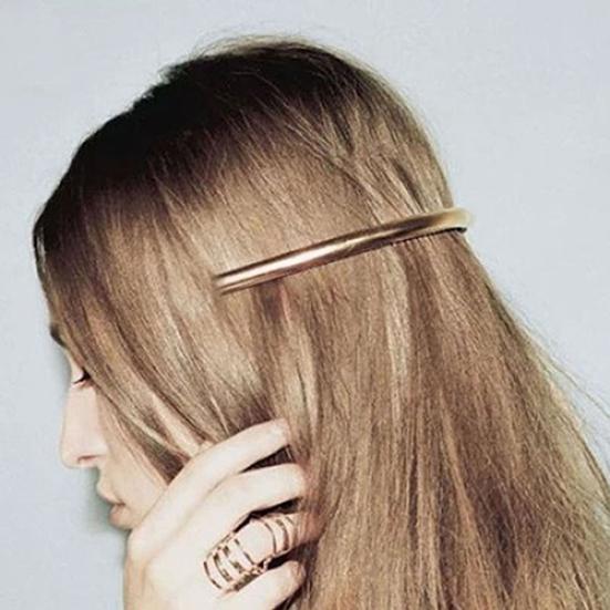 Women's Metal Golden Tone Silver Plated Tube Shape Barrette Hair Clips Hairgrip