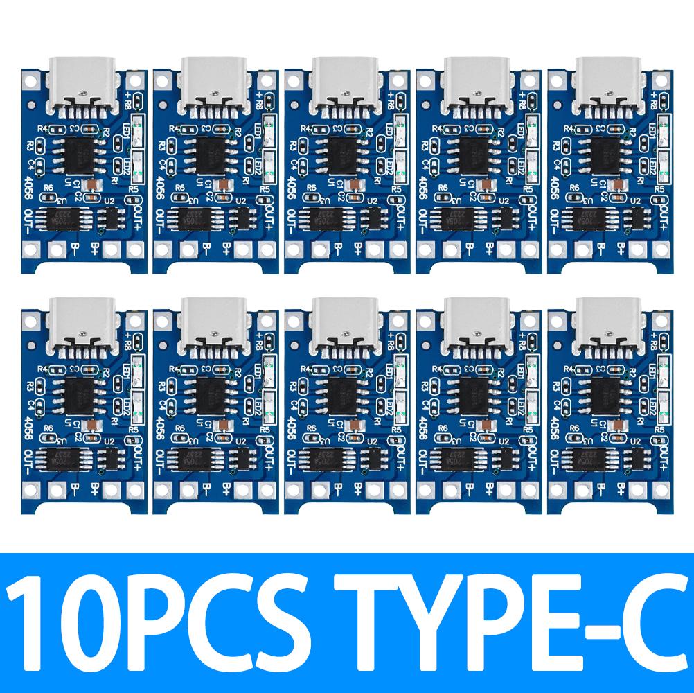 10PCS Type-C Micro Mini 5V1A 18650 TP4056 Lithium Battery Charger Module Charging Board With Protection Dual Functions 1A Li-ion