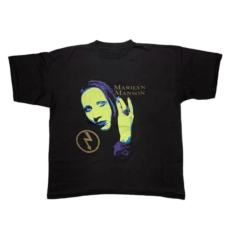 Marilyn Manson Индустриальный Металл "Ты Родился Снова Теперь Умри Снова" 1990-е Винтажная Графическая Оверсайз Уличная Футболка Топ для Рока и Индустриального Металла