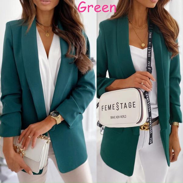 Женский однотонный костюм с длинными рукавами, пиджак, повседневный тонкий повседневный костюм, большие размеры S-3XL