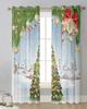 Bells Christmas Tree Snow Village Sheer Curtains for Living Room Decoration Window Curtains Kitchen Tulle Voile Curtains