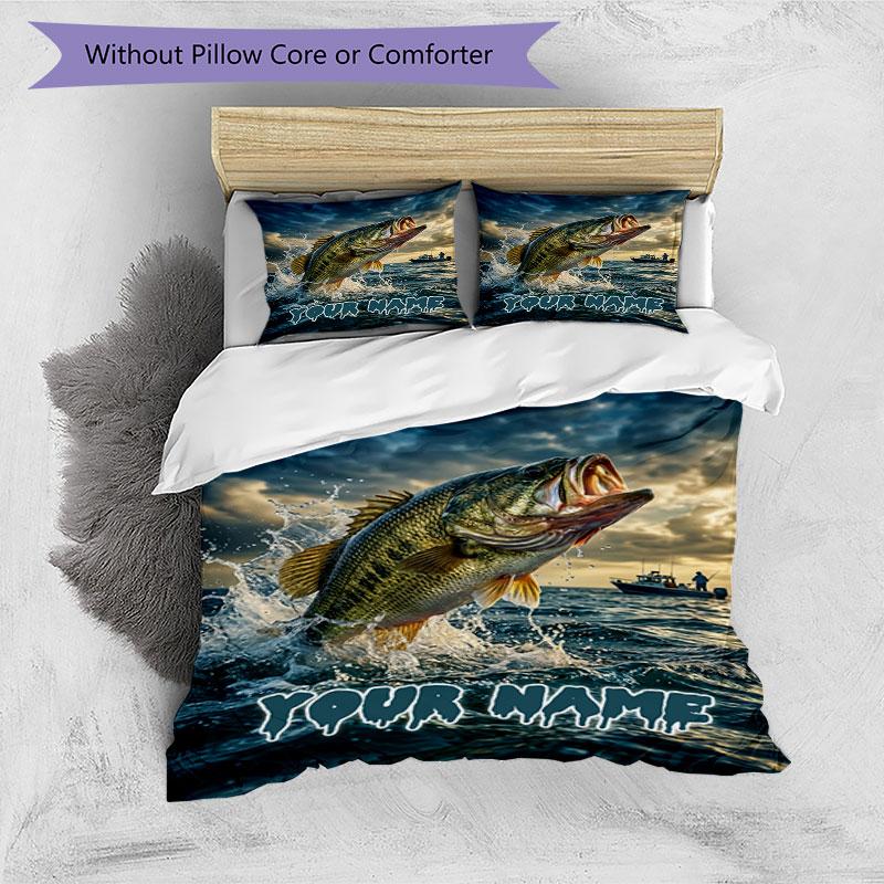 3PC Custom Name Largemouth Bass Adventure Bedding Set Duvet Cover Closure Includes 1 Duvet Cover & 2 Pillowcases for Bedroom