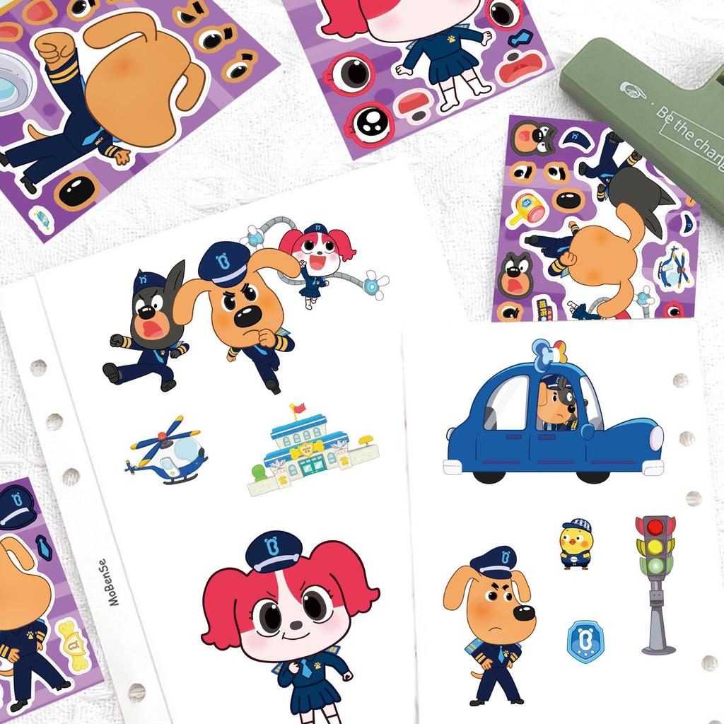 8 шт. Сделай лицо наклейка, Милые наклейки-пазлы Шериф Собака, Водонепроницаемые виниловые наклейки для смены лица для телефона, ноутбука, шлема