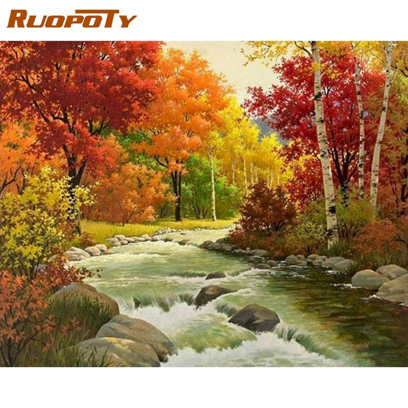 RUOPOTY Безрамная картина «сделай сам» по номерам, акриловая настенная живопись, пейзаж, холст, современная картина маслом 40x50 см