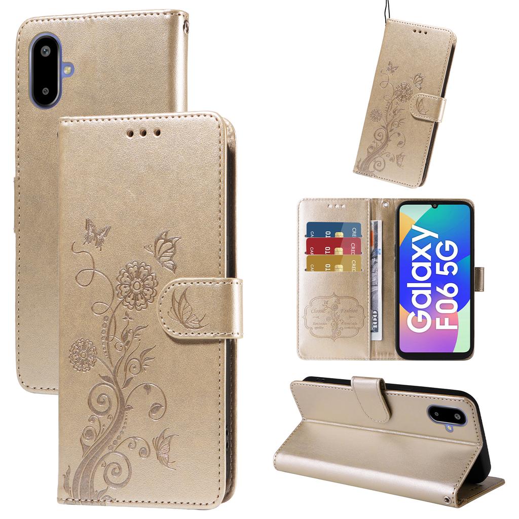 For Samsung Galaxy F06 5G Leather Case Butterfly Floral Imprint Wallet Stand Cover