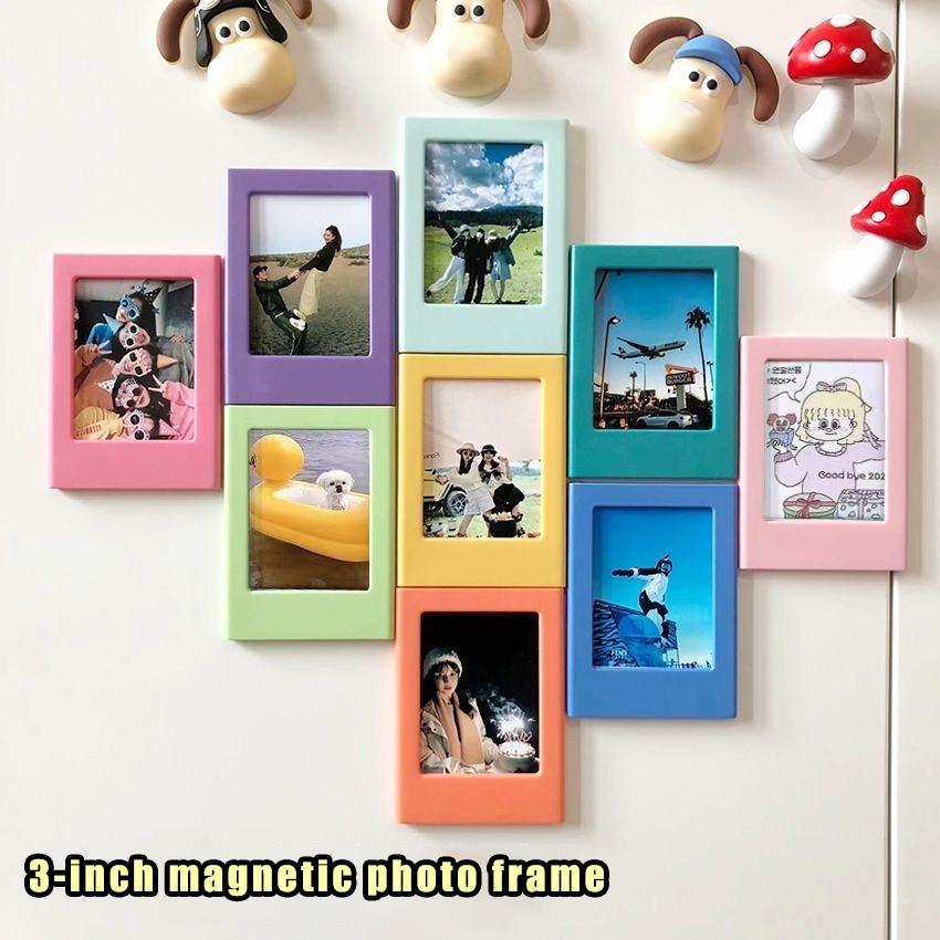Магнитные фоторамки 3 дюйма, разноцветные мини-рамки для фотографий, магнитная наклейка на холодильник для домашнего декора, DIY декор стен