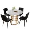 Dining table set (5-piece) with 4 chairs, round kitchen table with 100 cm diameter and gold metal legs, white MDF tabletop, black velvet chairs