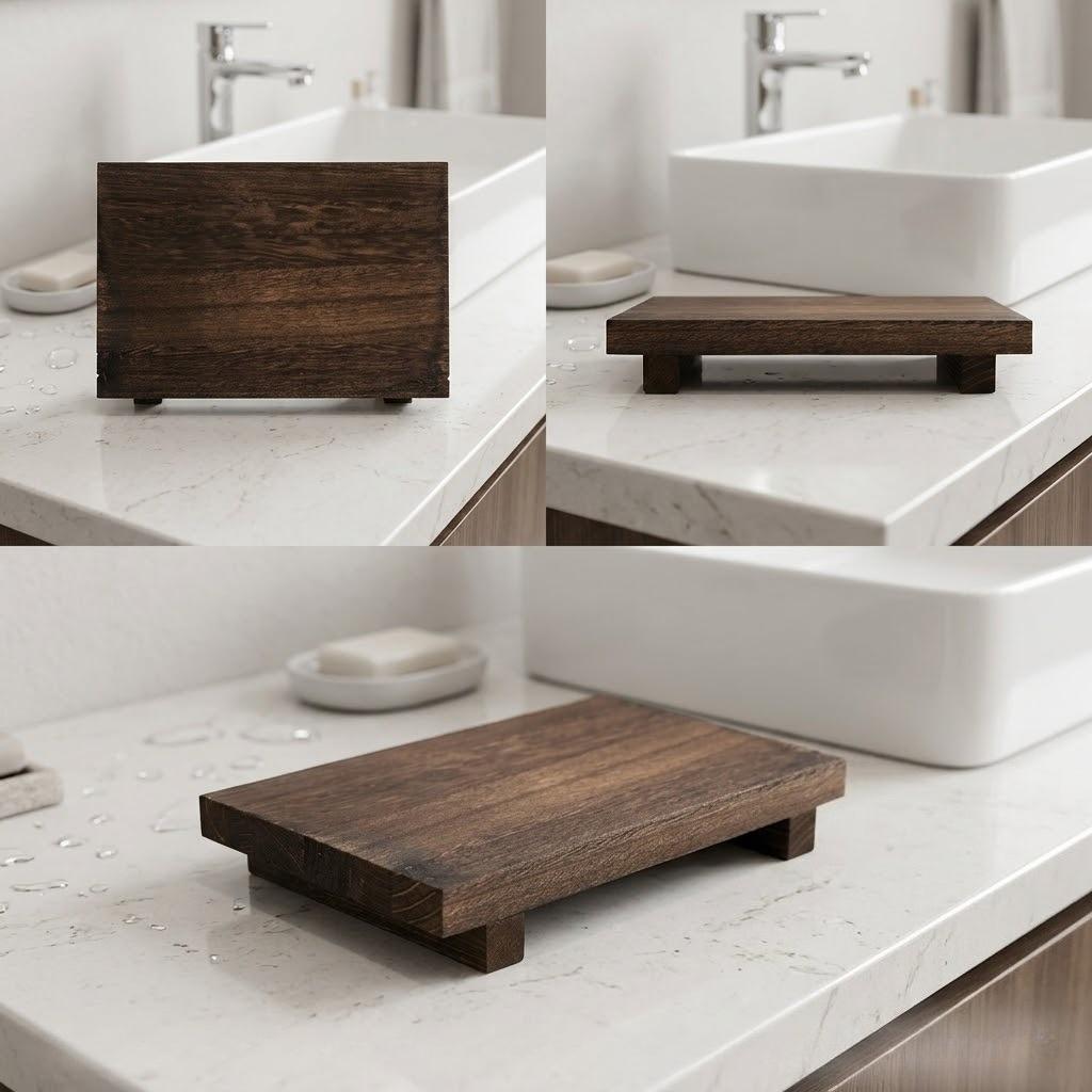 Retro Wooden Decorative Tray Vintage Bathroom Organizer Kitchen Countertop Vanity Makeup Display Stand Home Decor