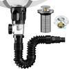 Sink Drain, Bathroom Sink Drain Kit, Sink Siphon with Flexible Retractable PVC Drain Hose and Pop-Up Sink Stopper, Odor and Insect Resistant