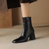 Мода 2024 Осень/Зима Женские Сапоги Квадратный Носок Обувь на Высоком Каблуке для Женщин Кожаные Сапоги Женские Ботинки Ручной Работы До середины Икры Женская Обувь