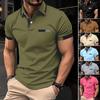 Men's Short-sleeved Polo Shirt Fashion Color Blocking Buttons Lapel T-shirt Sports Casual Slim Top Business Work Commuter Shirt
