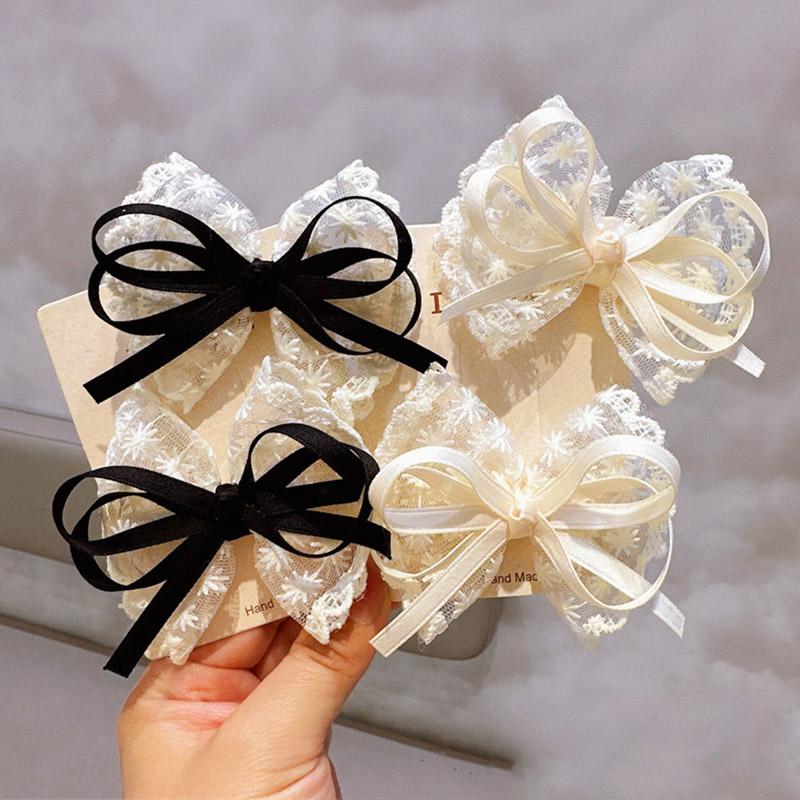 2 шт./компл. кружевные банты детские заколки для волос сладкие ленты для девочек-малышей принцессы шпильки милые аксессуары для волос для девочек сбоку