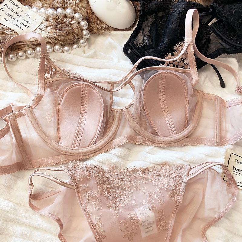 Сексуальное полое женское нижнее белье с кружевной цветочной вышивкой, французский ультратонкий бюстгальтер с пуш-апом, регулируемый ремешок, комплекты бюстгальтеров и трусиков