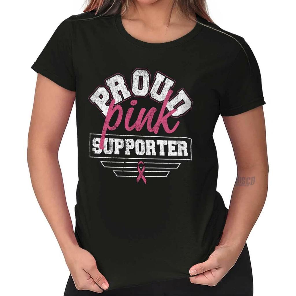 Proud Pink Breast Cancer Awareness Support Womens Top Junior Graphic Tee