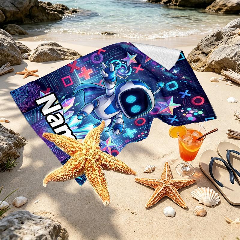 Custom Name Personalized Cosmic Bot Crew Print Beach Towel, for Trip Camping Beach Party Home Decor, Birthday Gift for Family & Friends