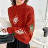 Autumn and Winter New Retro Rhombus Inlaid Contrasting Jacquard Sweater New Christmas Atmosphere Knitted Crew Neck Top