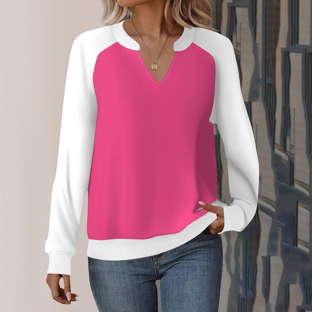 Женская повседневная толстовка с длинным рукавом и V-образным вырезом, однотонный свободный пуловер с принтом