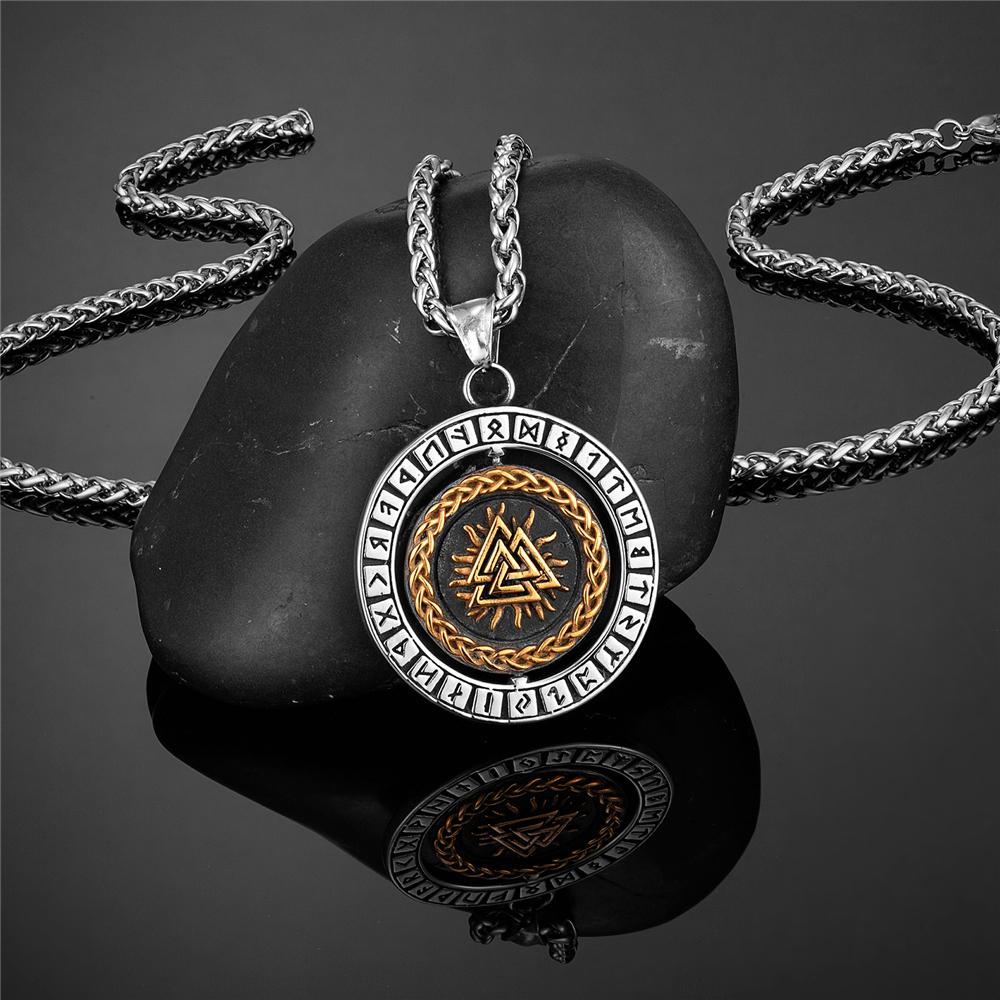 Вращение викингов руны компас ожерелья мужские скандинавские треугольники валькнут вегвизир амулет кулон из нержавеющей стали скандинавские украшения