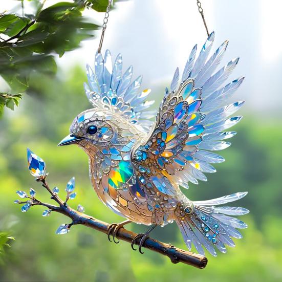 Синяя птица подвесное украшение витражное стекло искусство птица орнамент 2D плоский акрил