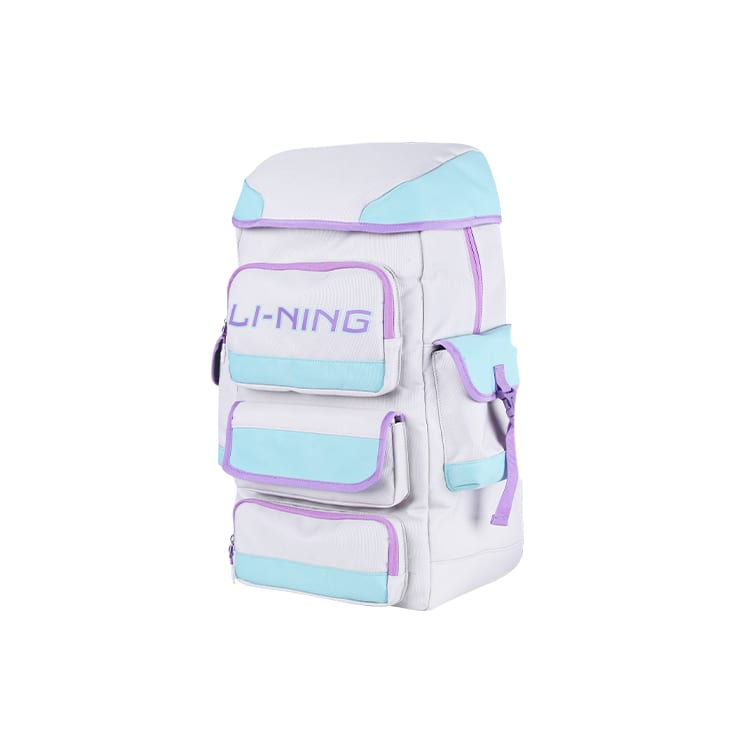 Li Ning Polyester Blend Fabric Backpack Unisex White Purple ABSS133-2