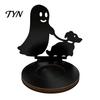 Hollow Carved Candle Accessory Halloween Shadow Holder, Spooky Ghost Skull Candlestick Decoration, Handmade Artistic Stand Vintage Wooden Tea