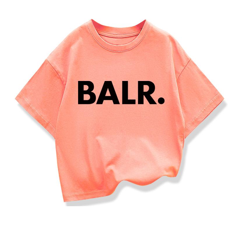 Летняя футболка для мальчиков Хлопок Повседневная Смешная BALR. Печать Крутые Свободные Топы с Круглым Вырезом для Малышей Детские Футболки с Коротким Рукавом Топы для Девочек
