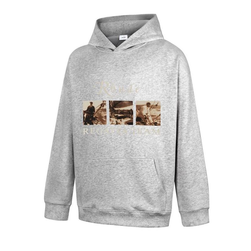 RHUDE Letter Print Street Hoodie Loose Fit Casual Sweatshirt Men Women