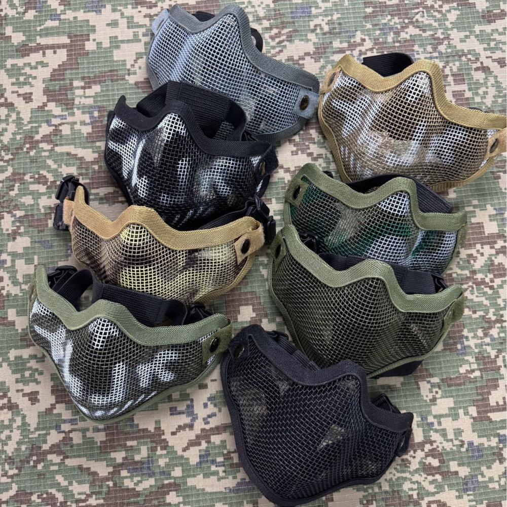 V1 Double‑Strap Steel Wire Half Face Mask, Camo Tactical Protective Mask for CS Airsoft Wargame Training