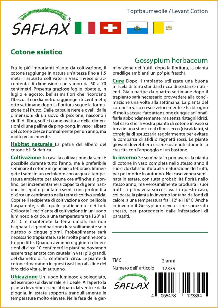 SAFLAX Хлопок Левантийский - 12 семян - Gossypium herbaceum