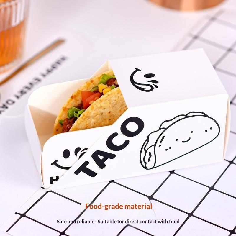 Microwave Safe Disposable Taco Paper Boxes 50/100Pcs Food Packaging Holders for Sandwich Hot Dog Daily Use Catering