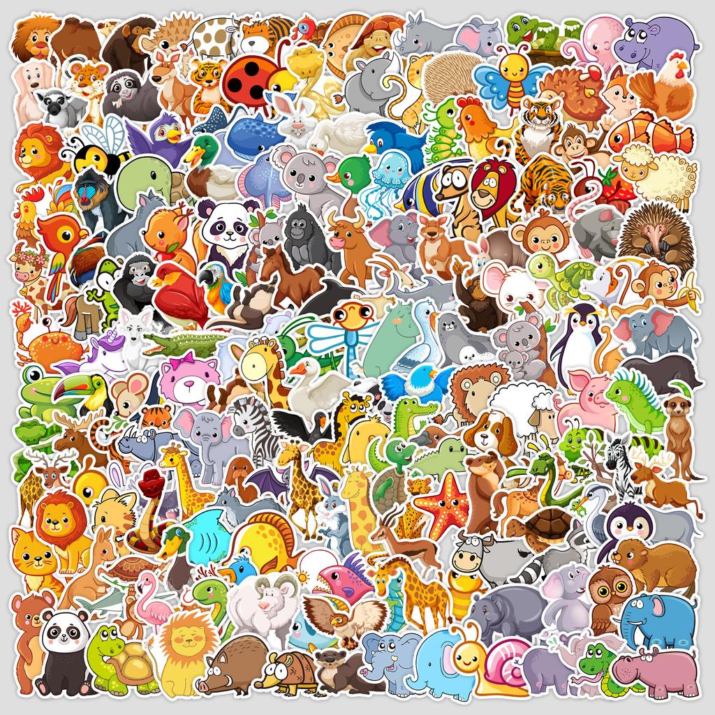 200 Cartoon Small Animals Doodle Stickers Water Cup Mobile Phone Waterproof Decorative Stickers Cute Animal Stickers