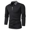 Solid Color Fashionable Men's Long Sleeved Zipper Polo Shirt for Casual Outdoor Activities Comfortable Polyester Fiber Design