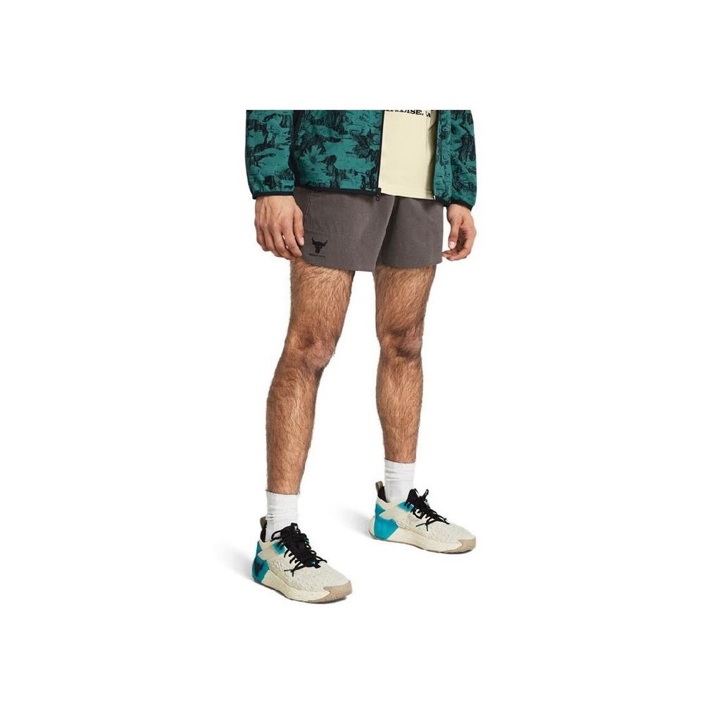 Under Armour Project Rock Solid Color Casual Mid Waist Sports Shorts Men Shorts Fresh-Terracotta Medium-Gray 1383214-176