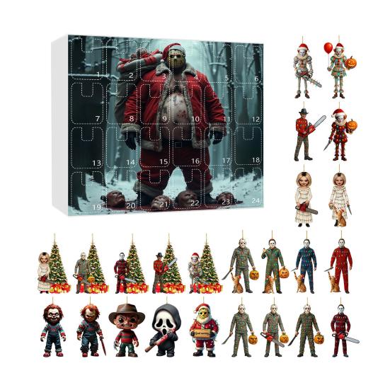 Хэллоуин Адвент-календарь 2025 24-дневный календарь обратного отсчета с коллекционными акриловыми подвесками Тема ужасов Обратный отсчет