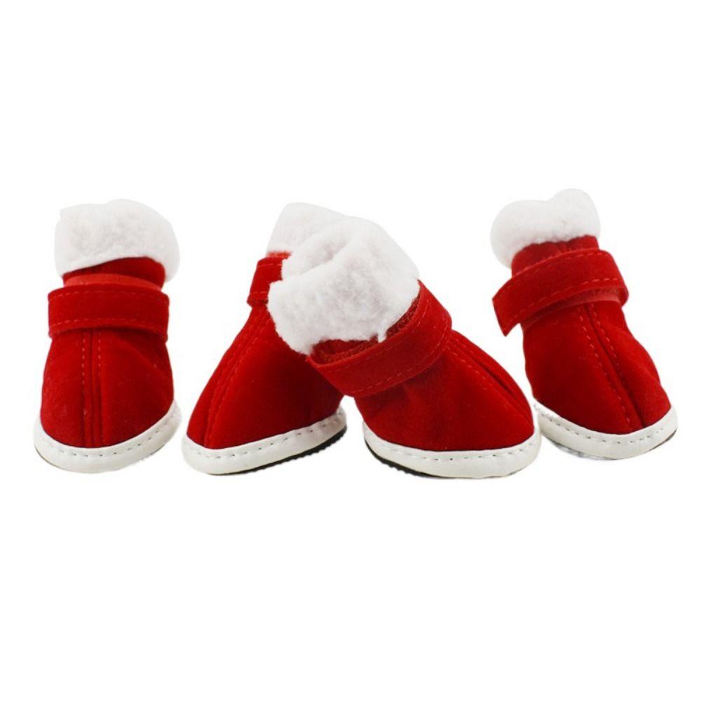 4 шт./компл. Ветрозащитные рождественские ботинки для собак, Теплые зимние ботинки для собак, Модные туфли для собак Санты, Рождество