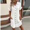 Summer Women's Fashion Simple Sexy V-neck Button Single Breasted Short Sleeve With Pocket Dress Women's Wear