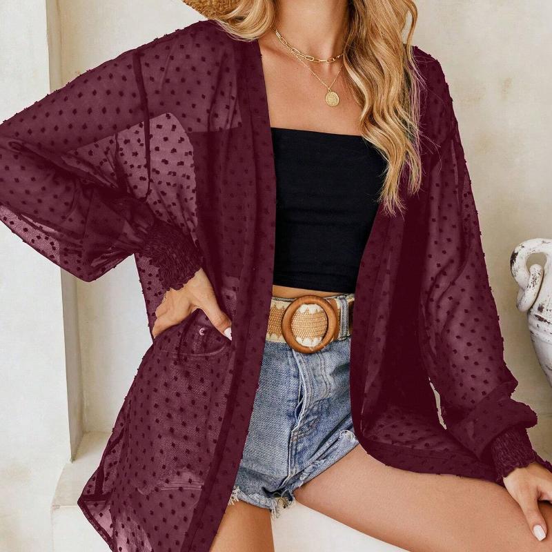 Fashion Thin Long Sleeve Plus Size Casual Blouse Women Summer Solid Elegant Loose Cardigan Shirts Women Tops See Through Sexy Ladies Blouses 25904