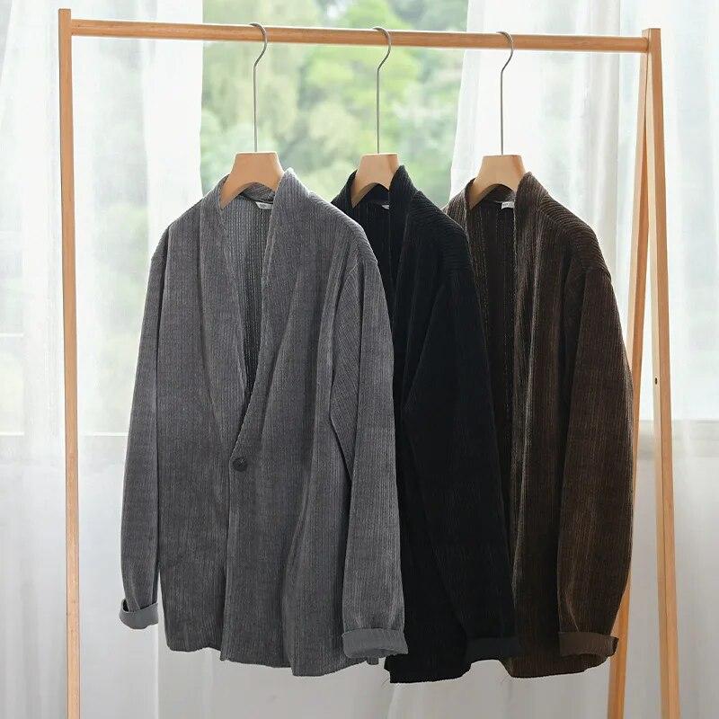 Весенне-осенние новые мужские костюмы и блейзеры, повседневные свободные пальто, вельветовая куртка на одной пуговице, мужская одежда в стиле ретро