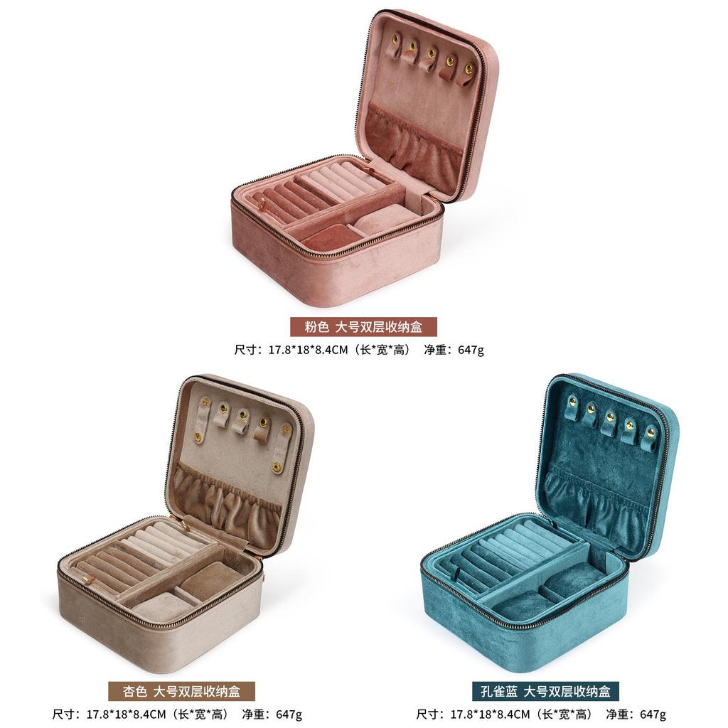 Velvet Jewelry Box With Dual Compartments For Rings Bracelets And Earrings