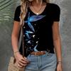 Summer V-neck 3D Butterfly Printed Top Fashionable Casual Short Sleeved Women's T-shirt
