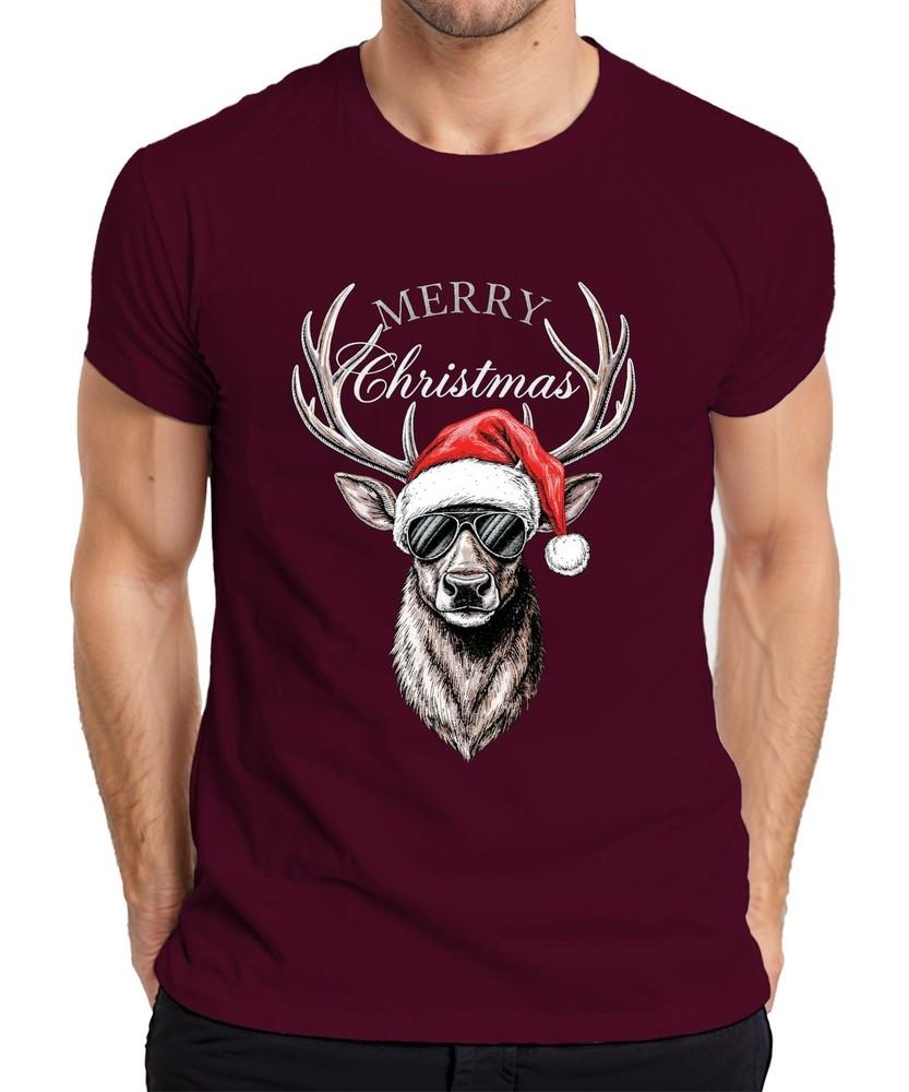 Reindeer Christmas Merry Christmas Santa Hat Sunglasses Unisexs Tshirt