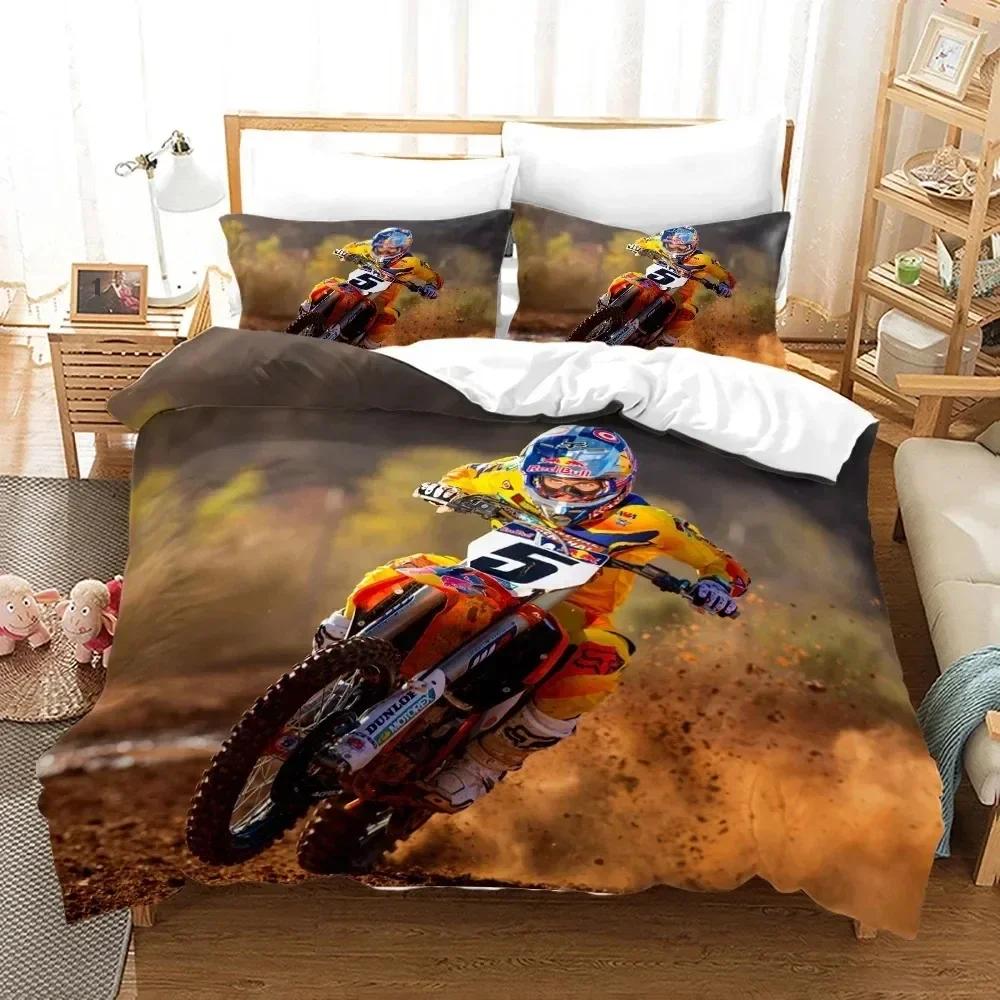 Dirt Bike Motorcycle Rider Comfortable Duvet Quilt Cover Pillowcase Bedding Set Children Bedroom Decoration Home Textile