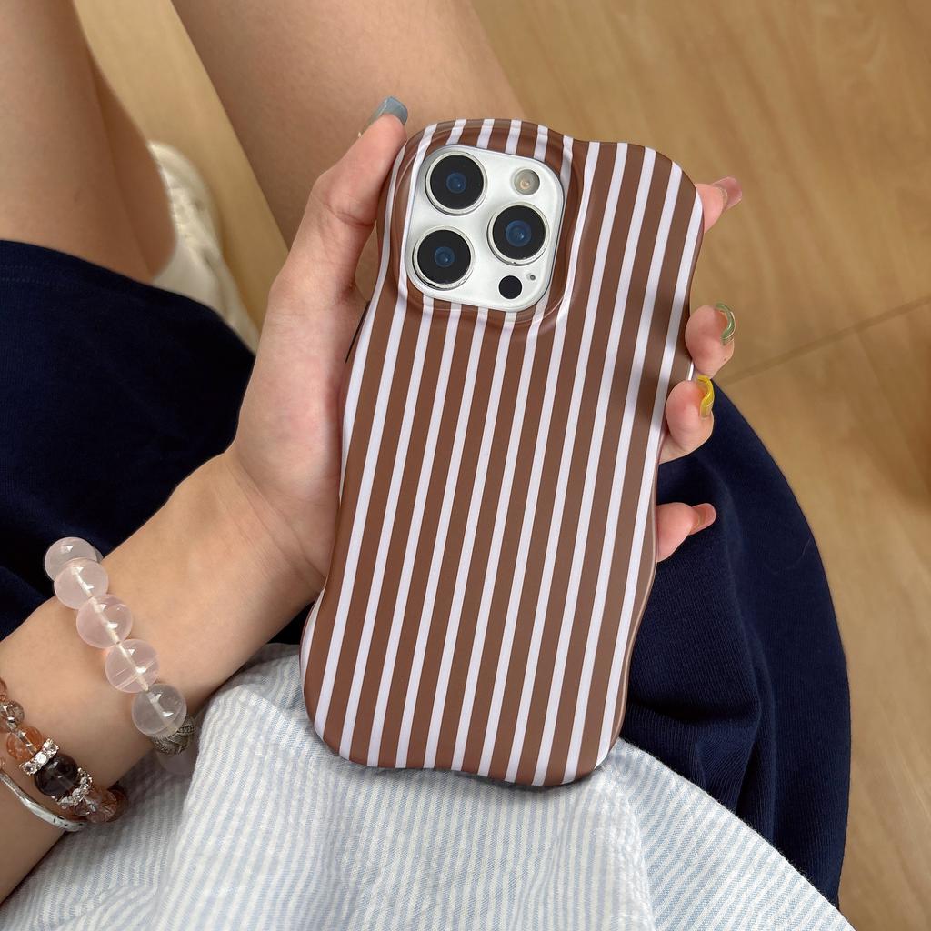 Wave Edges Stripes 2 in 1 TPU+PC Shockproof Phone Case for iPhone 13 14 15 16 17 Pro Max Autumn Brown Color Frosting Cover Shell
