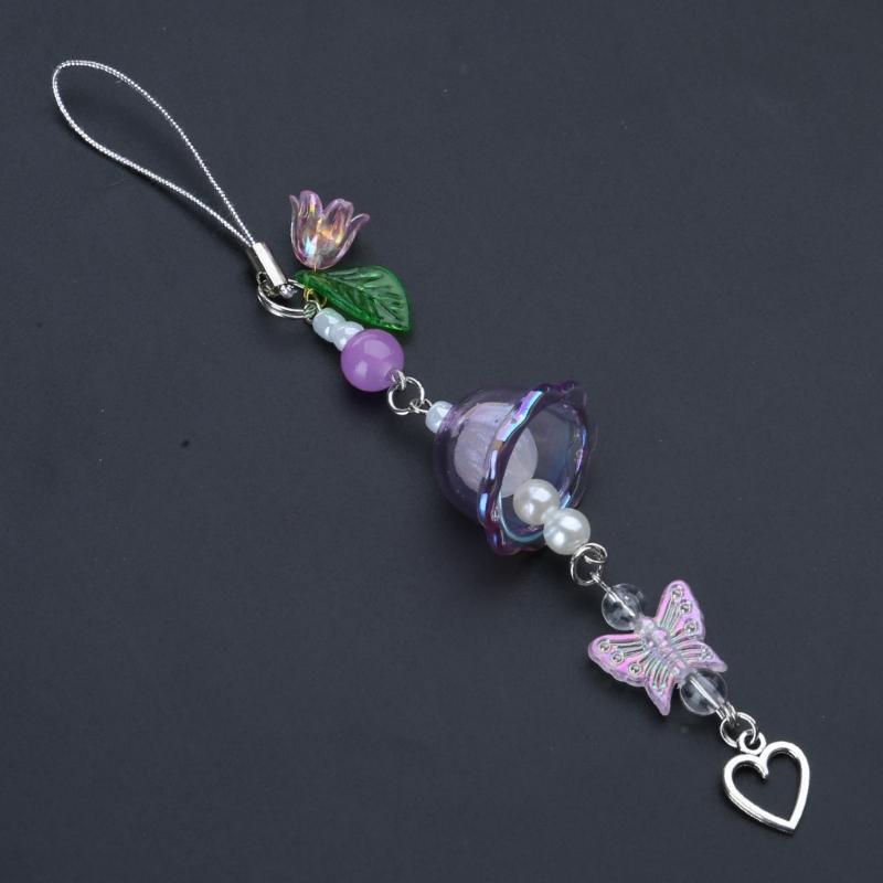 Flower Wind Chime Pendant Phone Charm Hangings Rope Cute Phone Chain Strap Bag Decoration Lanyard Keychain Accessories
